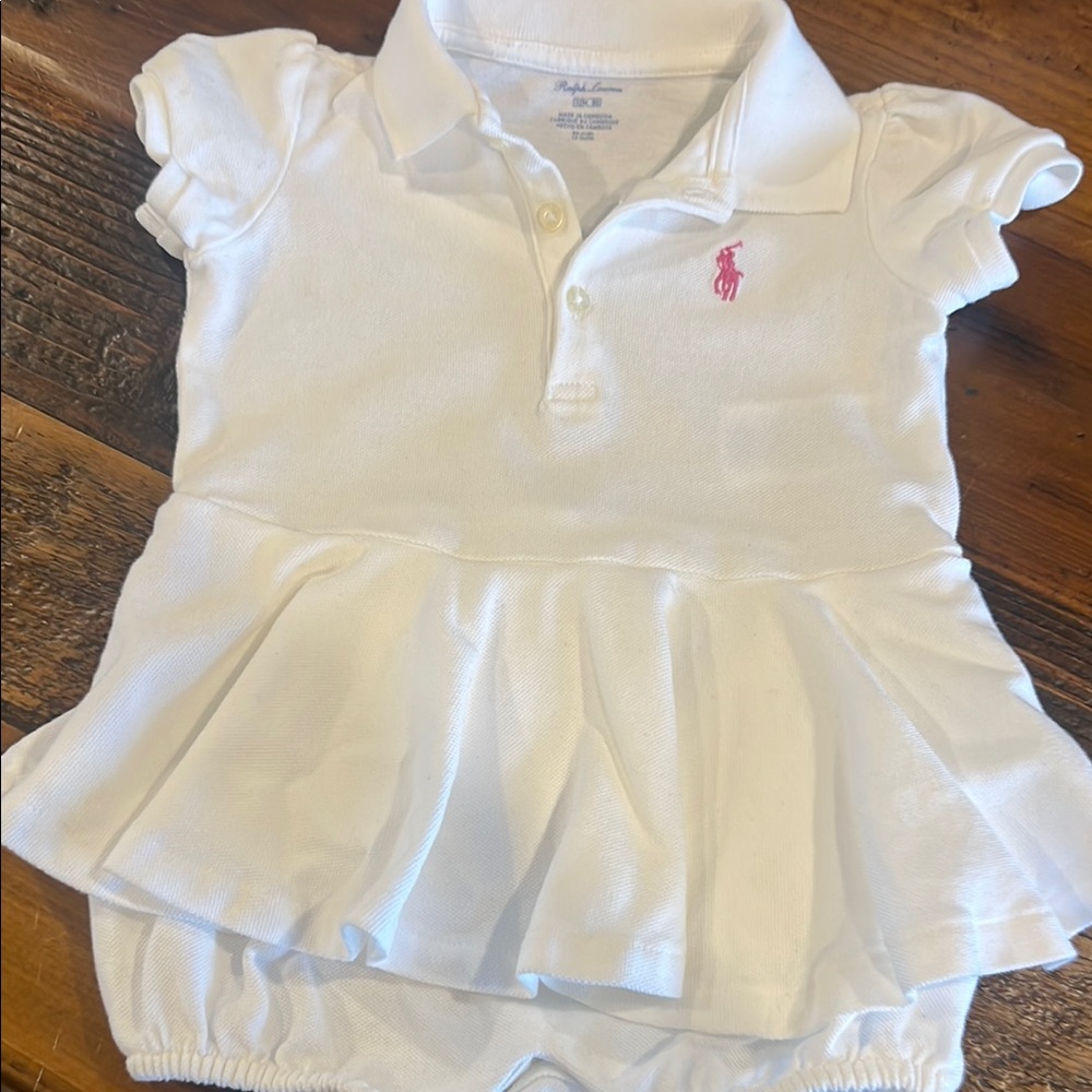 Ralph Lauren White Polo One Piece dress with attached shorts  for Baby girl
